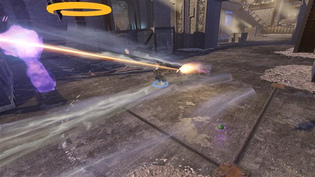 A plasma shot's trail, effects slowed 4x.